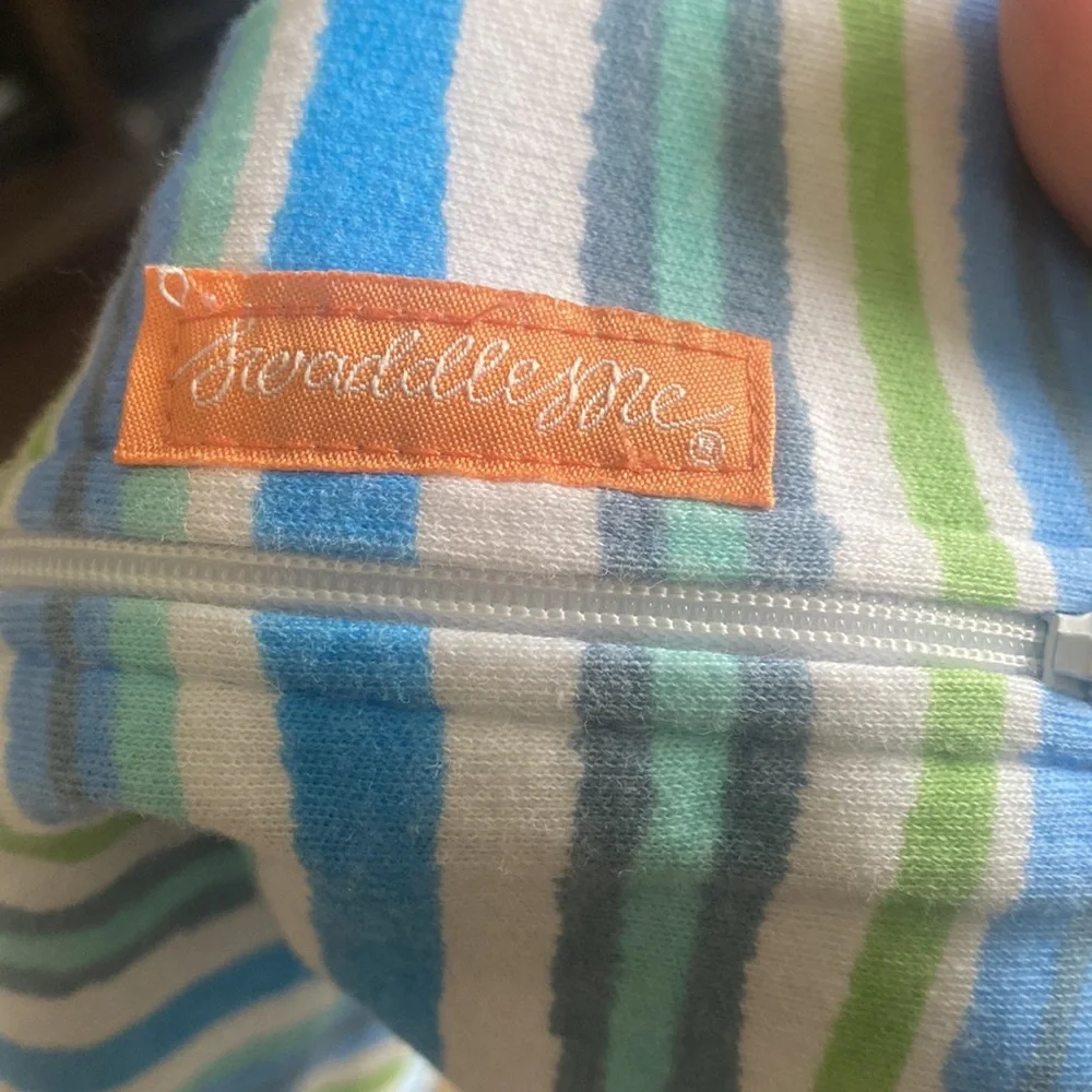 SwaddleMe Sleeveless Blue Green White Striped Zip Up Sleep Sack Swaddle SM